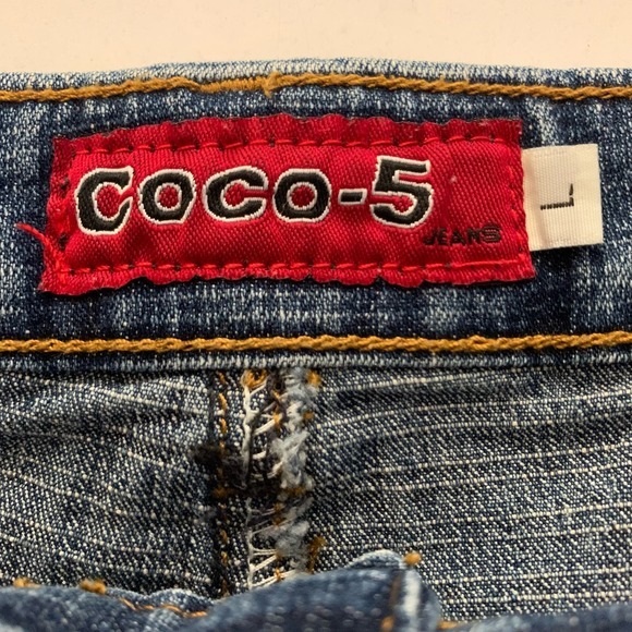 COCO-5 Vintage Embroidered Novelty‎ Teddy Bear Flowers Western Denim Midi Skirt - Picture 12 of 14